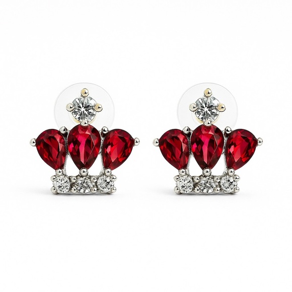 Zara Jewelry - ⚜️ Chic Red and Silver Crown Earrings With Cubic Zirconia 💎❤️🔥